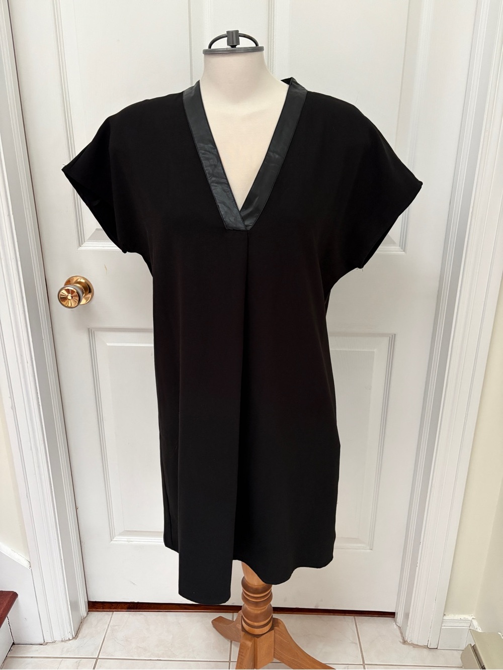 Lumiere Black  Dress with Faux Leather Trim